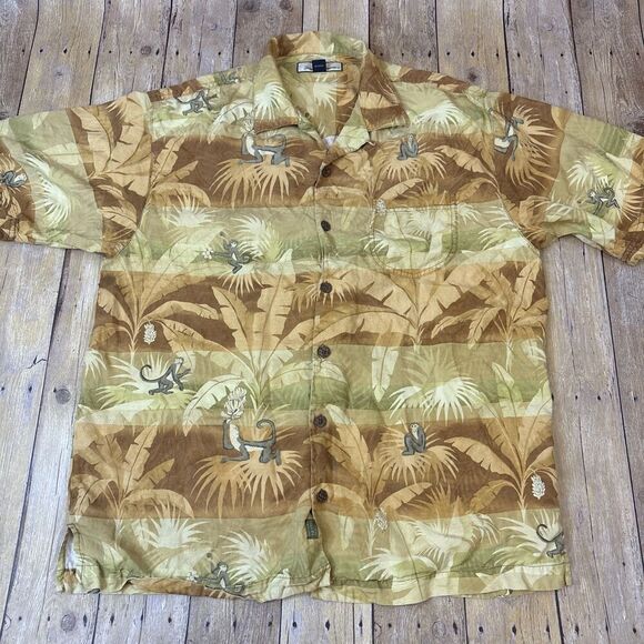 Tommy Bahama Silk Hawaiian Shirt Floral Monkeys Mens Medium - Picture 1 of 15
